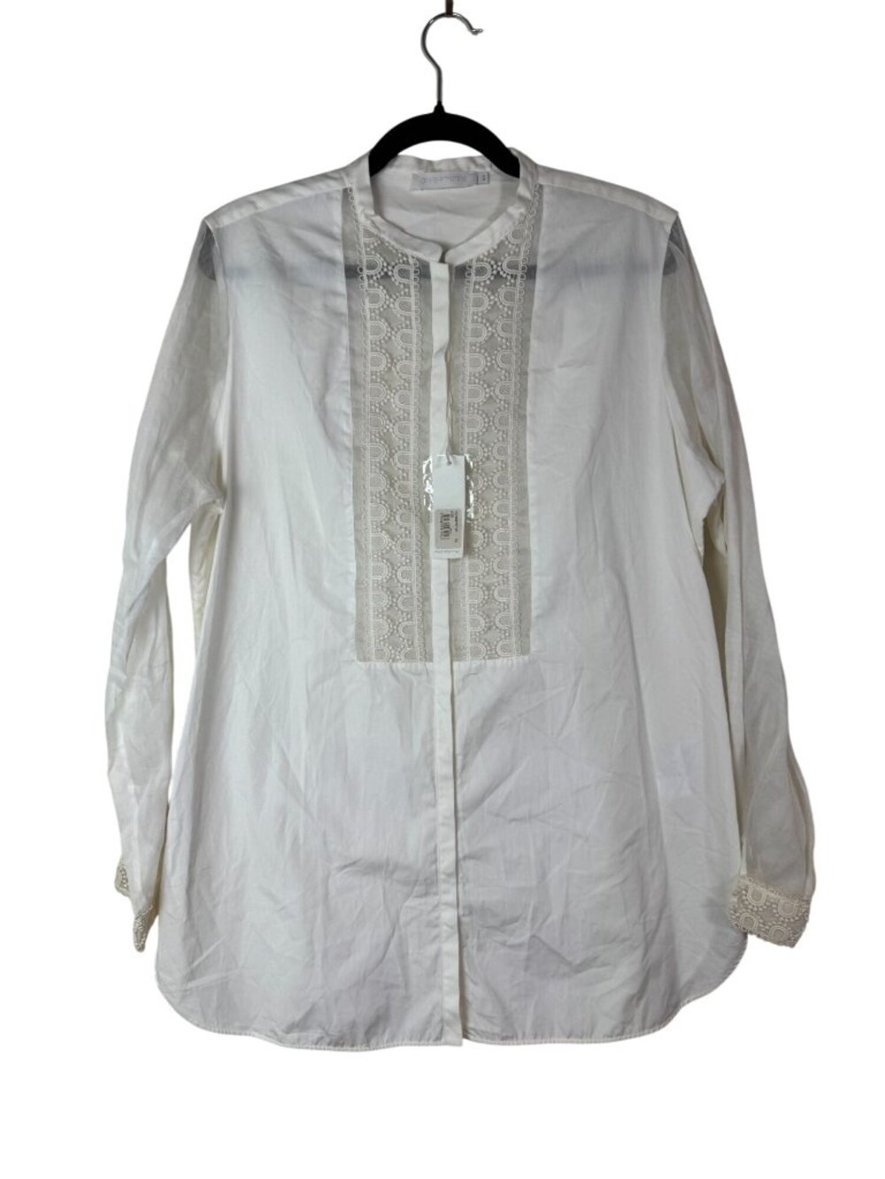 NEW Anne Fontaine White Clementine Lace Sheer Long Sleeve Button Up Shirt Size 4